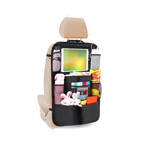 AICEL Backseat Car Organizer, Auto Seat Back Kick Mat with 9 Storage Pockets, Vehicle Waterproof Seat Protector with Touch Screen Tablet Holder for Kids, Universal Car Travel Accessories (Black)