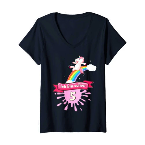 Schönes Kinder Geburtstag Geschenk Womens 5 years old girls' unicorn children's shirt for 5th birthday V-Neck T-Shirt