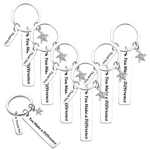 Yinkin 6 Pcs Thank You Gifts Appreciation Keychain Make a Difference Gift Thank You Keychain Engraved Stainless Steel Key Charm for Christmas Coworker Teacher Doctor Employee