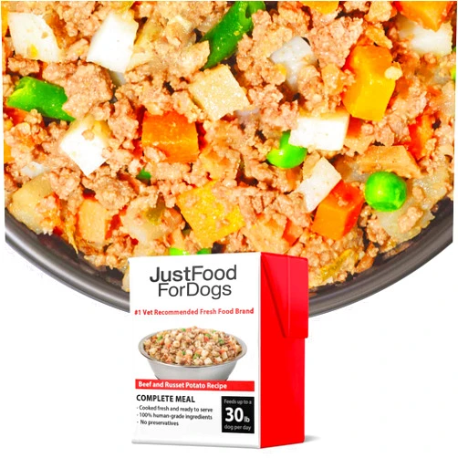 JustFoodForDogs Pantry Fresh Wet Dog Food, Complete Meal or Dog Food Topper, Beef & Russet Potato Human Grade Dog Food Recipe - 12.5 oz (Pack of 6)
