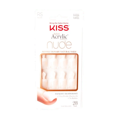 KISS Salon Acrylic Press On Nails, Nail glue included, Breathtaking', French, Real Short Size, Squoval Shape, Includes 28 Nails, 2g Glue, 1 Manicure Stick, 1 Mini file