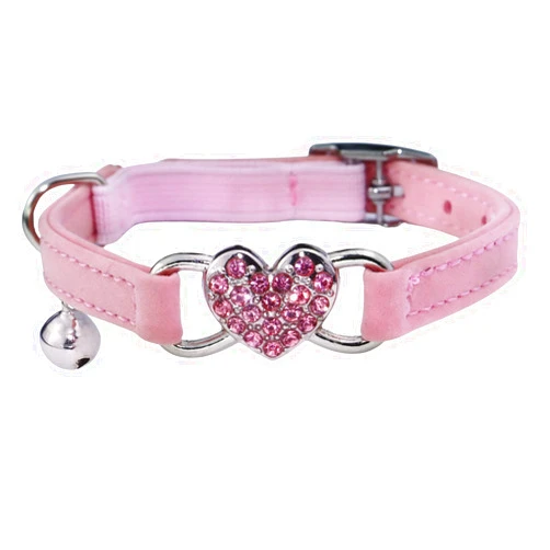 WDPAWS Heart Bling Cat Collar with Safety Belt and Bell Adjustable 8-10 inches for Kitten Cats (Pink)