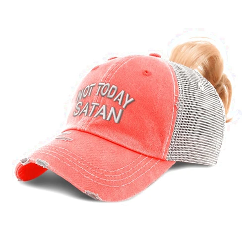 Speedy Pros Ponytail Cap Women's Baseball Cap Embroidered Not Today Satan Jesus Christ Christian Cotton