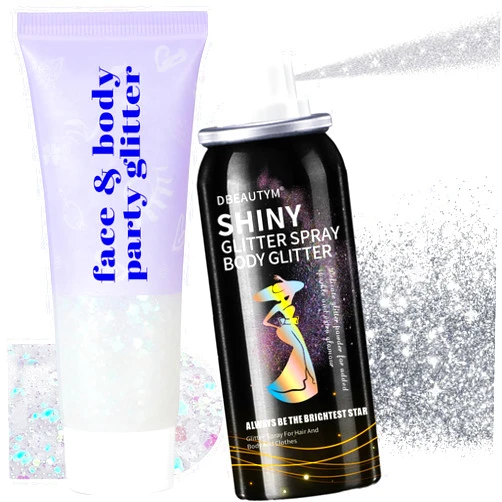 DBEAUTYM Body Glitter, Body Glitter Spray for Hair and Body,Clothes, Long-Lasting Hair Glitter Body Shimmer Glitter Spray for Stage, Concerts, Music Festival Rave Accessories,Shiny Body Spray for Women and Men
