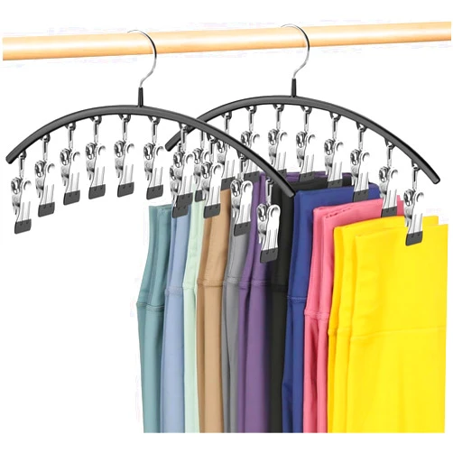 Kalimdor Legging Organizer for Closet,Pants Hangers, Metal Yoga Pants Hangers 2 Pack w/10 Clips, Space Saving Hanging Closet Organizer w/Closet Organizers and Storage for Pants Skirts Scarf Legging