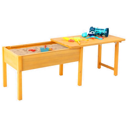 BIRASIL Wooden Kids Sensory Tables with Folding Lid, Activity Table for Children, Elevated Play Tables with Storage for Indoor Outdoor, Yellow