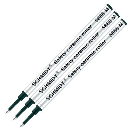 SCHMIDT 3 Pack - Schmidt 5888 Safety Ceramic Rollerball Metal Refill - Black Ink (Medium Tip 0.7mm)