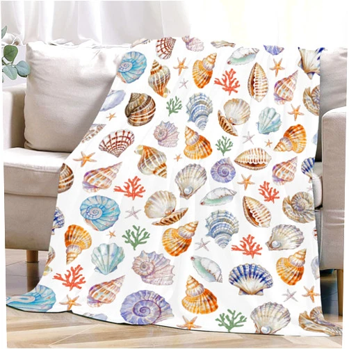 YABUKITA Sea Shell Starfish Blanket for Kids Women Men Shell Gift for Shell Lovers Lightweight Soft Flannel Throw Blanket for Home Sofa 30x40in for 1-5 Toddler/Puppy
