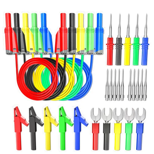 Goupchn 5PCS Banana Plug Silicone Test Leads Kit 4mm Fully Insulated Safety Shrouded Stackable Banana Plug with Alligator Crocodile Clips Test Fork Back Probe Pins for Multimeter