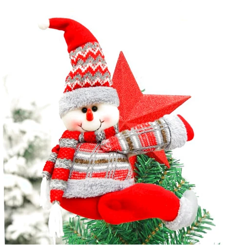 Exltoy Snowman Christmas Tree Topper - Unique and Funny Xmas Plush Stuffed Snowman Hugger Decoration with Velcro for Christmas Tree, Wine Bottles, Curtains - Festive Holiday Decorations Gift