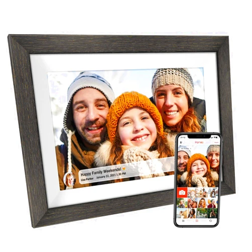 TIKVITO Frameo 10.1 inch Digital Picture Frame WiFi Smart Digital Photo Frame Wood IPS HD 1280 * 800 1080P Touch Screen Auto-Rotate Easy Setup to use Free Share Photos and Videos Gift for mon Father Women