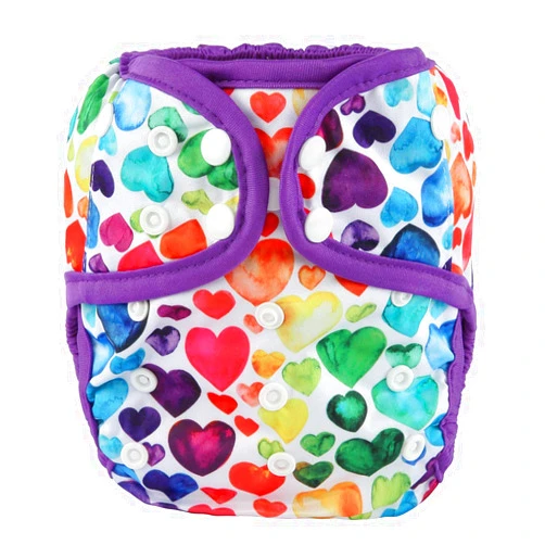 Sigzagor Baby Diaper Cover Nappy One Size 10lbs to 36lbs for Girls (Rainbow Hearts)
