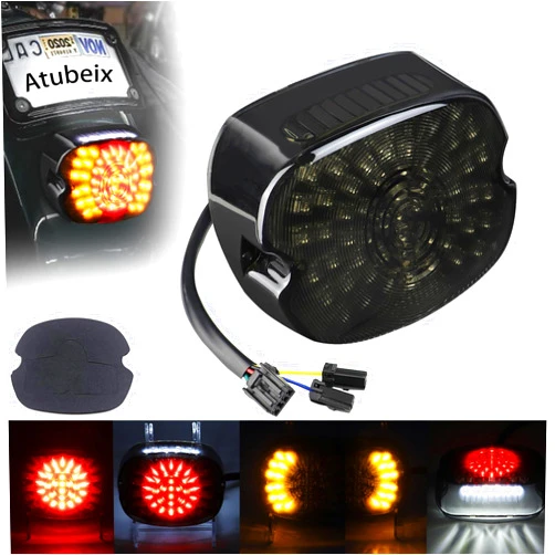 Atubeix Motorcycle Led Tail Light Brake Turn Signal Rear Light, Compatible with Harley Davidson Dyna Sportster 883 1200 Road King Tour Glides FLSTSC, Smoked Taillights Accessories Brake Light