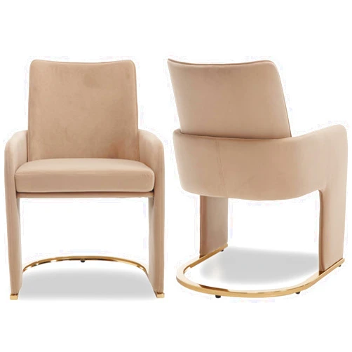 ChicAura Upholstered Dining Chairs with Arms and Back, Velvet Barrel Kitchen & Dining Room Chairs with Gold Frame and Removable Seat Cushion for Restaurant Banquet Kitchen Dining Room, Khaki Set of 2
