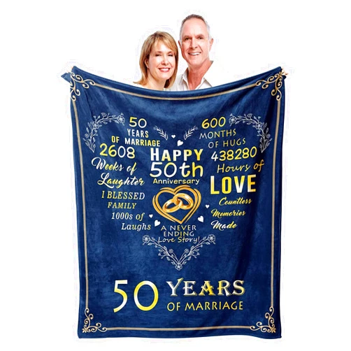 Mosslink Gifts for 50th Anniversary Blanket, 50 Years Anniversary Golden Wedding Gifts for Couple Parents Grandparent, 50th Wedding for Husband Wife, 50 Years of Marriage Throw Blanket 50