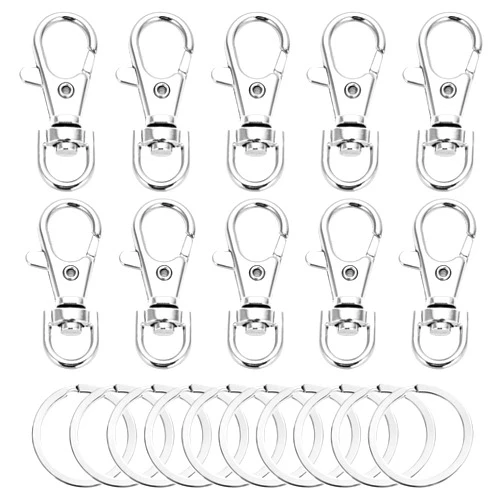 Nextexplore 10 Sets Swivel Clasps Lanyard Snap Hook and Flat Key Rings Metal Hooks Key Chain Hooks Clip Hook Lobster Clasp for Crafts, Keychain Clip Lanyard, Jewelry DIY, Silver