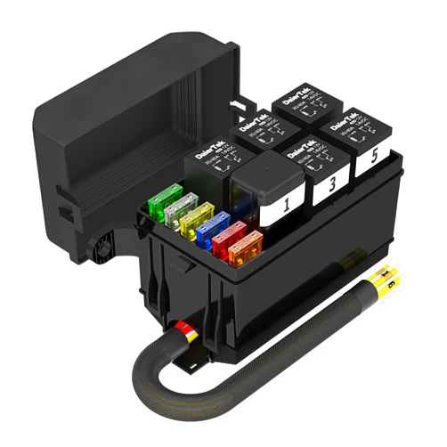 Joinfworld Relay Box 12V Automotive Fuse Relay Box Pre-Wired Universal Waterproof Fuse and Relay Box with 6 Relays and 6 ATC/ATO Blade Fuses for Car Truck Jeep Boat