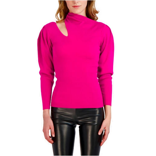BCBGeneration Women's Fitted Long Sleeve Sweater Asymmetrical Neck Cutout Top