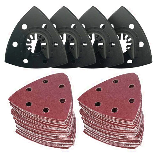 Gulrear 104Pcs 3-1/2 Inch 90mm Multi-Function Triangular Sanding Pad Kit, 4Pcs Triangle Sanding Pads, 100Pcs Sandpaper, 60/80 /100/120 /240 Grits Hook & Loop Multitool Sandpaper for Wood Sanding