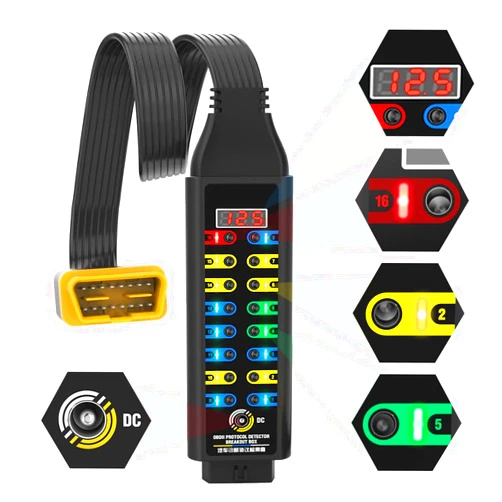 KAISAL OBD2 Breakout Box Automotive Advanced OBDII Protocol Detector with LCD Display & LED Indicator, 16-Pin CAN Breakout Box Diagnostic Tool for Power Car E.CU, Use with Scanner/Multimeter/Oscilloscope