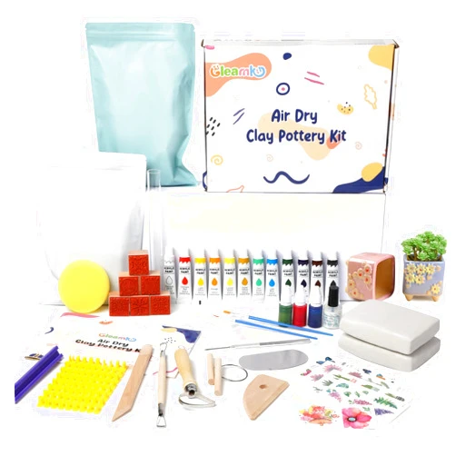 Gleamkid Air Dry Clay for Adults - Pottery kit for Beginne,Air Dry Clay kit w/Air Dy Clay Tools,White Air Dry Clay,Sculpting Tools, Gloss Varnish,DIY Plate Making Kit for Arts & Crafts,Christmas Gift