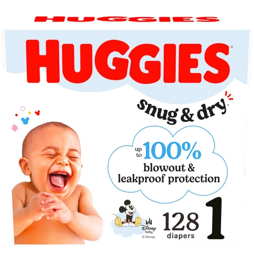 Huggies Size 1 Diapers, Snug & Dry Newborn Diapers, Size 1 (8-14 lbs), 128 Count, Packaging May Vary