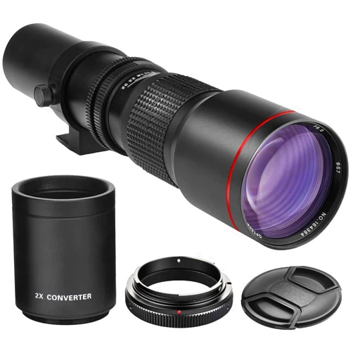 Big Mike's High-Power 500mm/1000mm f/8 Manual Telephoto Lens for Sony Alpha a7 IV, A7C II, a7r, a7R IIIA, a7s, a6400, a6500, a6700, a6300, a6000, a5100, a5000, a3000, NEX-5, NEX-6, NEX-7 E-Mount Cameras
