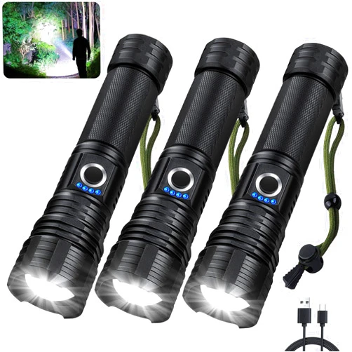 Sigoobal 3 Pack Flashlights High Lumens Rechargeable, 990,000 Lumens Super Bright Flashlight with 5 Modes, High Powered Flash Light, Handheld LED Flashlights for Home Camping, IPX6 Waterproof