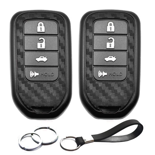 INFIPAR 2pcs Compatible with Honda Accord Civic CR-V HR-V Pilot CR-Z Fit Ridgeline Crosstour Odyssey Insight Carbon Fiber Looks Key Fob Cover Case Key Chain Protector Keyless Remote Holder