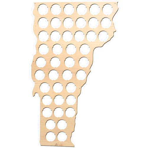 BeerCapMapShop All States Beer Cap Map Vermont – 9,8x16 inches – 43 caps – Vermont Beer Cap Holder – Birch Plywood