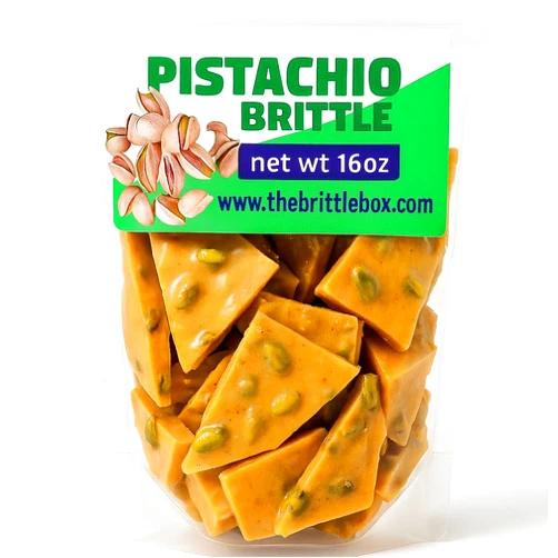 The Brittle Box Candy Co. Pistachio Brittle 1 Pound Bag – Handmade Candy with Roasted Pistachios – Small Batch, Gourmet Brittle by The Brittle Box Candy Co – Individually Packed Pieces – Crunchy & Sweet Pistachio Treat
