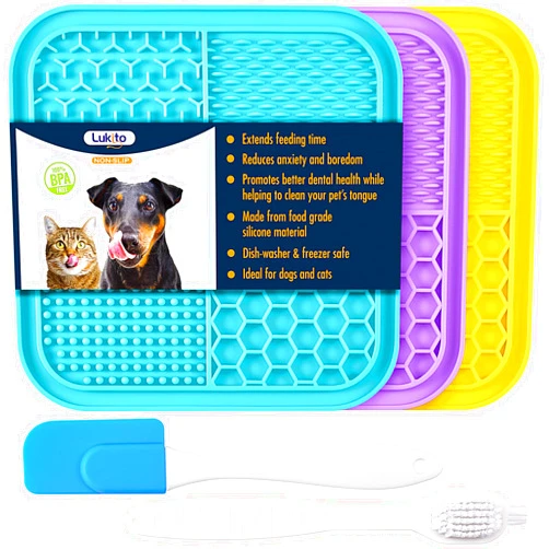 LUKITO 3PCS Lick Mat for Dogs and Cats, Licking Mat with Suction Cups for Dog Anxiety Relief, Cat Peanut Butter Lick Pad for Boredom Reducer, Dog Enrichment Toy, Dog Lick Mat for Bathing Grooming