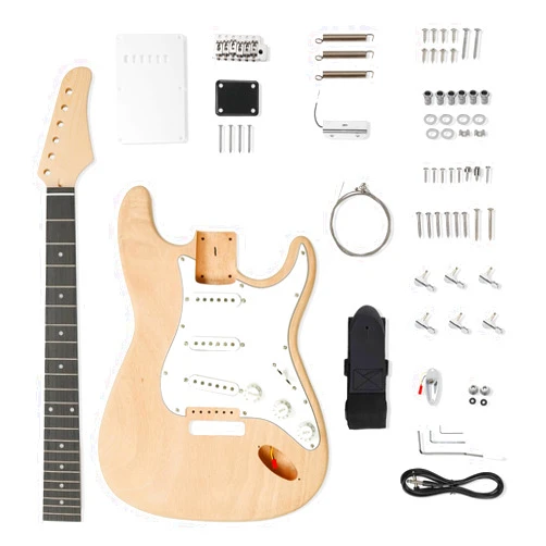 Ktaxon DIY Electric Guitar Kit with Mahogany Body, KST-Style 6 Strings Electric Guitar Kits W/Maple Neck, Techwood Fretboard, SSS Pickups, Shoulder Strap, All Accessories Included