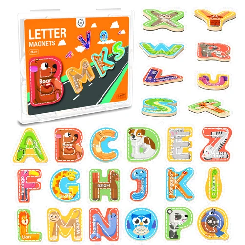 Ancistro Magnetic Letter, Thickened Wooden ABC Alphabet Fridge Magnets for Toddlers 1-3, Large Cute Animal Magnet Learning Toys Set for Kids Ages 2 4 5 Years Old Preschool Learning & Educational
