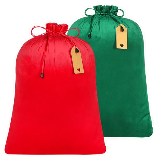 Shintop 2pcs Velvet Santa Sacks, 27x20 inch Drawstring Christmas Gift Bags Reusable Santa Bags Large Wrapping Pouches with Gift Tag for Xmas Presents Toys
