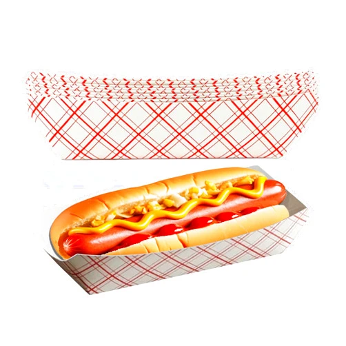 The Grocery Guys Hotdog Food Trays (Pack of 100) 7 Inch, Red and White Checkered Patterns for Hotdogs, Nachos, Fries, Churros, Corn Dogs, Sausages and More
