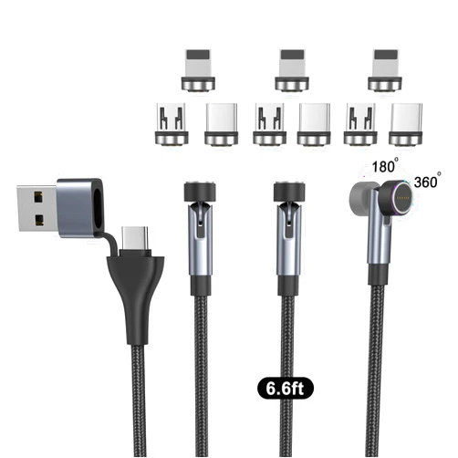 N. NETDOT Magnetic Charging Cable,6in1 Gen12 (6.6ft/3 Pack Black) 18W Fast Charging Magnetic Phone Charger,USB-A and USB-C Magnetic Charger for USB-C,Micro-USB and i-Product
