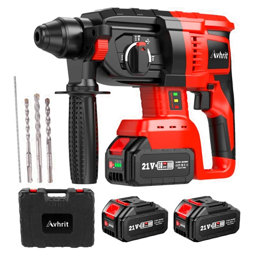 Avhrit 21V Cordless Hammer Drill, Powerful Rotary Hammer Drill with Batteries, Drill Bits, Brushless Motor, Safety Clutch, 4 in 1 Hammer Drill for Concrete Home Use and Professional Construction Work
