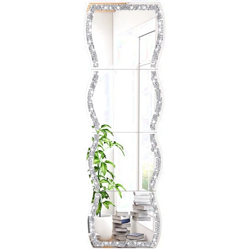 ZOLAPI Full Length Wall Mirror,Wave Pattern Irregular Crushed Diamond Body Mirror,Set of 4pcs Mirror Tiles,11x15 inch.Dressing Mirror，Make Up Mirror，Gym for Decor, Door.