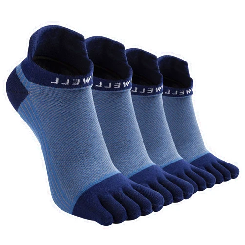 VWELL Cotton Toe Socks Five Finger Socks No Show Crew Athletic Running Socks 4 Pairs,Size 7-11