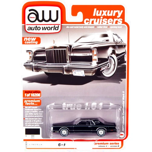 Auto World 1977 Lincoln Continental Mark V Black Luxury Cruisers Limited Edition to 16206 Pieces Worldwide 1/64 Diecast Model Car by Autoworld 64332-AWSP079 B