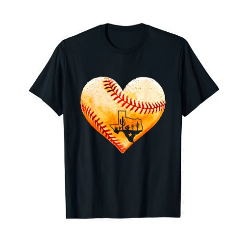 Houston Baseball Fan - DressedForDuty Retro Vintage Houston Texas Baseball Heart With Map T-Shirt