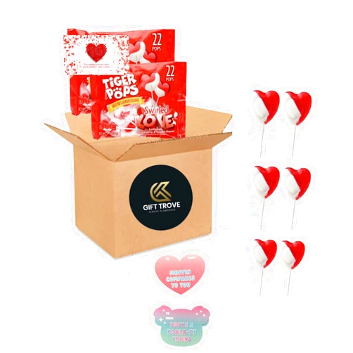 GEEGVV Tiger Lollipops Strawberry Cream Flavor | Party Flavor | Treats Candies Snack | Great for Classroom School Exchange | Teacher & Kids Valentines Day Gift Candy Pop | 2 Packs | Comes With GT GIFT TROVE ALWAYS GLAMOROUS To & From Special Classroom Exchange Cards