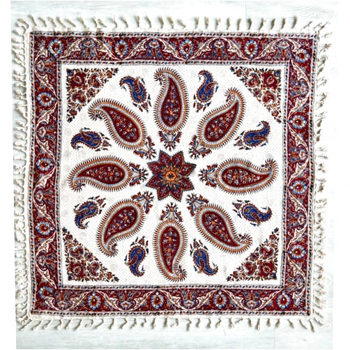 BLUENIYA Termeh Elegance — 40 Inch x 40 Inch Paisley Tablecloth — Washable & Reusable Tablecloth for Rectangle Table & Square Table — Hand Painted Cotton Tablecloth & Hand Woven by Skilled Artisan