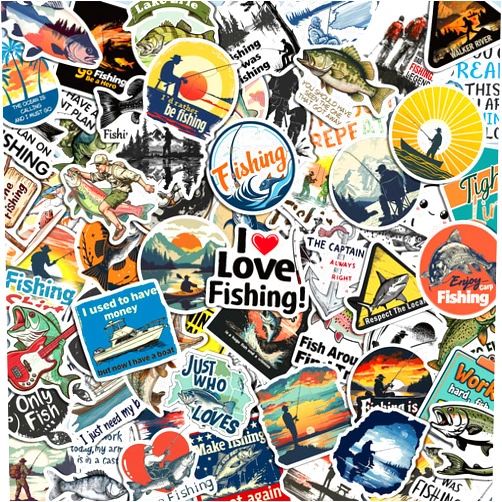 Zuuttai 102pcs Funny Fishing Stickers, Go Fishing Outdoor Adventure Stickers for Laptop Skateboard Water Bottles Scrapbook, Waterproof Vinyl Fish Decals Gifts for Teens Adults