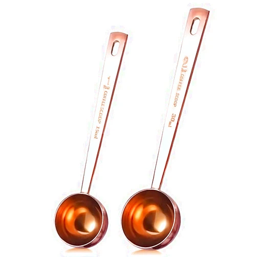 Yepcloud Rose Gold Coffee Scoop Long Handle Measuring Coffee Spoon Stainless Steel 1 Tablespoon 2 Tablespoon for Ground Coffee/Coffee Bean Fit Coffee Canister