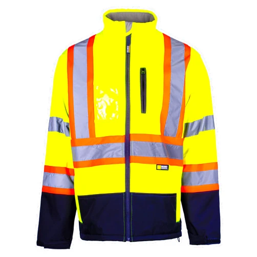 Holmes Workwear Hi-Vis Yellow Softshell Jacket - Waterproof and Breathable Reflective Jacket with Fleece Lining