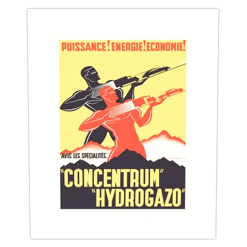 Pacifica Island Art Concentrum and Hydrogazo - Power Energy Economy (Puissance Energie Economie) - Vintage Advertising Poster by Gaston Gorde c.1935 - Fine Art Rolled Canvas Print (Unframed) 11in x 14in