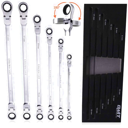 Orion Motor Tech 6-Piece Metric 8mm - 19mm Extra Long Gear Ratcheting Wrench Set XL Extended Handle with Flex Head, 8mm 9mm 10mm 11mm 12mm 13mm 14mm 15mm 16mm 17mm 18mm 19mm - 6pcs & 12 Sizes
