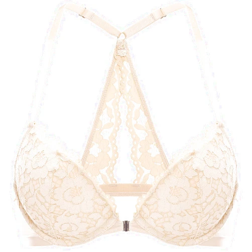 DOBREVA Women's Push Up Bra Racerback Front Closure Bras Lace Padded Underwire Plunge Floral